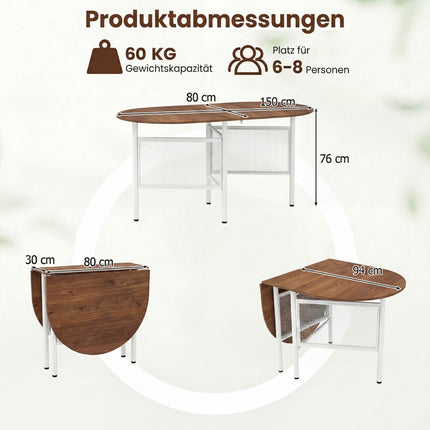 Foldable Dining Table for 6-8, Space-Saving Oval Design