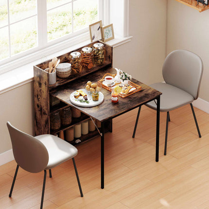 Foldable Dining Table with Shelf, Industrial Style, Space-Saving, 80x90x93 cm