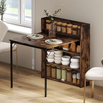 Foldable Dining Table with Shelf, Industrial Style, Space-Saving, 80x90x93 cm