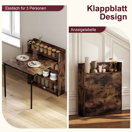 Foldable Dining Table with Shelf, Industrial Style, Space-Saving, 80x90x93 cm
