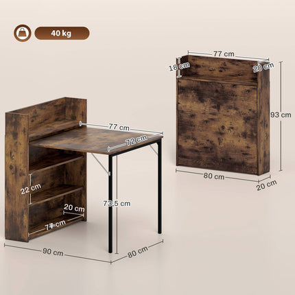 Foldable Dining Table with Shelf, Industrial Style, Space-Saving, 80x90x93 cm
