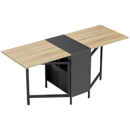 Foldable Dining Table with Shelves, Dark Wood & Black