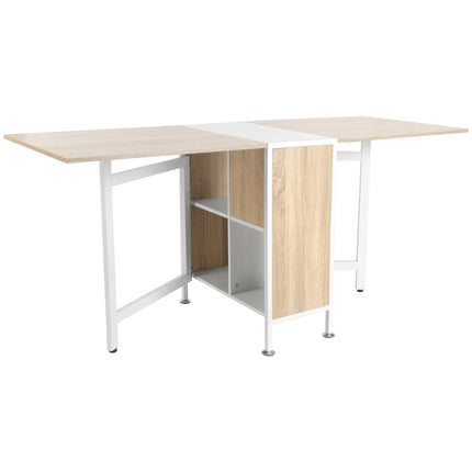 Foldable Dining Table with Shelves, Oak & White, 169x60x75 cm