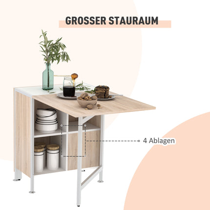 Foldable Dining Table with Shelves, Oak & White, 169x60x75 cm