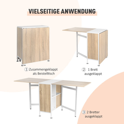 Foldable Dining Table with Shelves, Oak & White, 169x60x75 cm