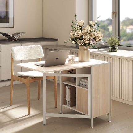 Foldable Dining Table with Shelves, Oak & White, 169x60x75 cm