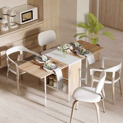 Foldable Dining Table with Shelves, Oak & White, 169x60x75 cm