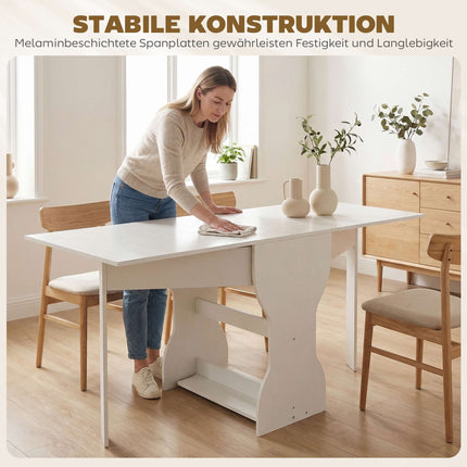 Klappbarer Esstisch mit Stauraum, für 2-4 Personen, Weiß, 160x60x75 cm