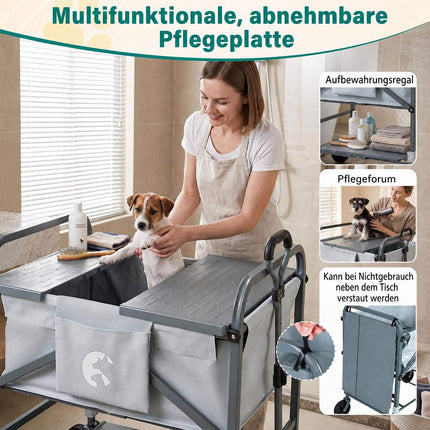 Foldable Dog Bath Cart with Adjustable Height & Wheels