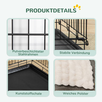 Zusammenklappbare Hundebox mit 2 Türen, Tablett, Kissen, Schwarz