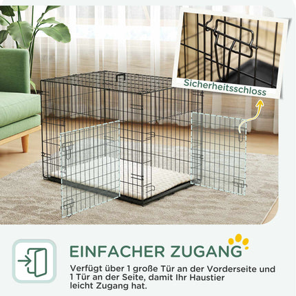 Zusammenklappbare Hundebox mit 2 Türen, Tablett, Kissen, Schwarz