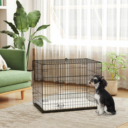 Zusammenklappbare Hundebox mit 2 Türen, Tablett, Kissen, Schwarz