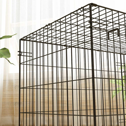 Zusammenklappbare Hundebox mit 2 Türen, Tablett, Kissen, Schwarz