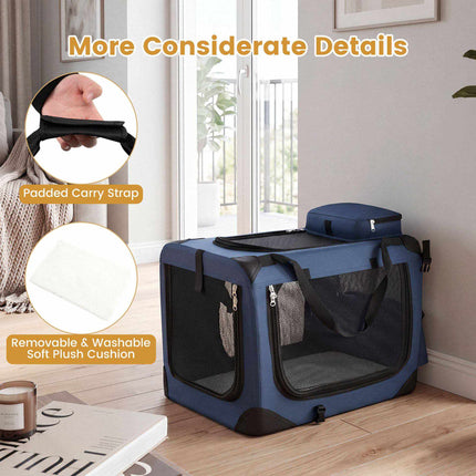 Foldable Dog Crate with 3 Doors and Removable Padding, 61 x 43 x 43 cm, Blue