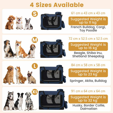 Foldable Dog Crate with 3 Doors and Removable Padding, 61 x 43 x 43 cm, Blue