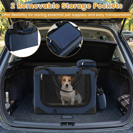Foldable Dog Crate with 3 Doors and Removable Padding, 61 x 43 x 43 cm, Blue