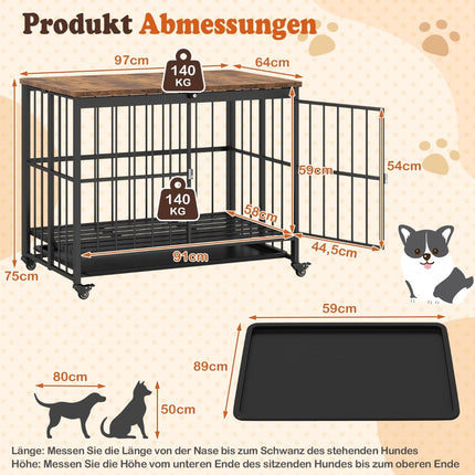 Foldable Dog Crate with Tray, Wheels & Locking Door