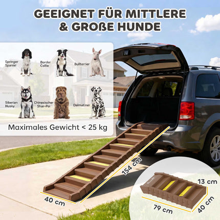 Foldable Dog Ramp with 10 Steps, Non-Slip, 154x40cm, 25kg Capacity
