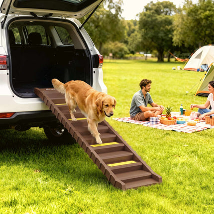 Foldable Dog Ramp with 10 Steps, Non-Slip, 154x40cm, 25kg Capacity