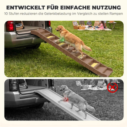 Foldable Dog Ramp with 10 Steps, Non-Slip, 154x40cm, 25kg Capacity