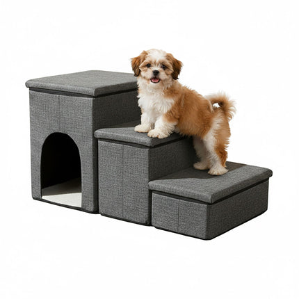Foldable Dog Stairs, 3 Steps with Storage