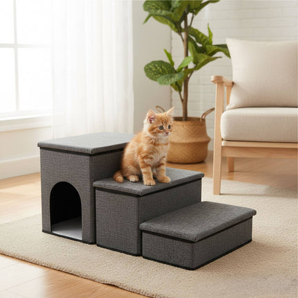 Foldable Dog Stairs, 3 Steps with Storage