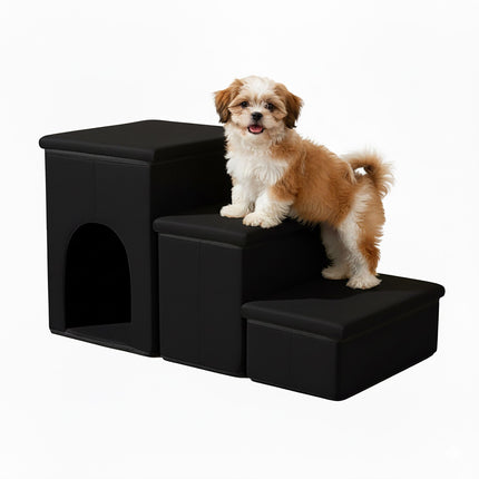 Zusammenklappbare Hundetreppe, 3 Stufen mit Stauraum und rutschfester Unterseite