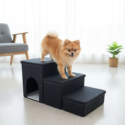 Zusammenklappbare Hundetreppe, 3 Stufen mit Stauraum und rutschfester Unterseite