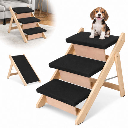 Foldable Dog Stairs and Ramp 2-in-1 with 3 Steps, Up to 50 kg, Pine Wood