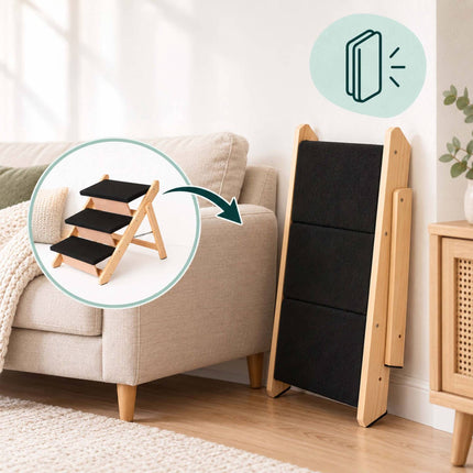 Foldable Dog Stairs and Ramp 2-in-1 with 3 Steps, Up to 50 kg, Pine Wood