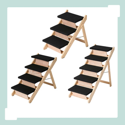 Foldable Dog Stairs and Ramp 2-in-1 with 3 Steps, Up to 50 kg, Pine Wood