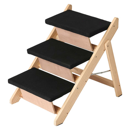 Foldable Dog Stairs and Ramp 2-in-1 with 3 Steps, Up to 50 kg, Pine Wood