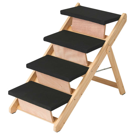 Foldable Dog Stairs and Ramp 2-in-1 with 4 Steps, Up to 50 kg, Pine Wood