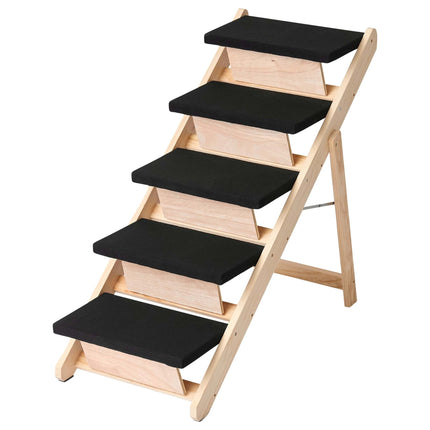 Foldable Dog Stairs and Ramp 2-in-1 with 5 Steps, Up to 50 kg, Pine Wood