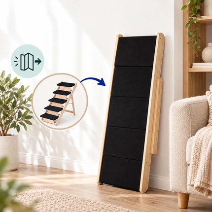 Foldable Dog Stairs and Ramp 2-in-1 with 5 Steps, Up to 50 kg, Pine Wood