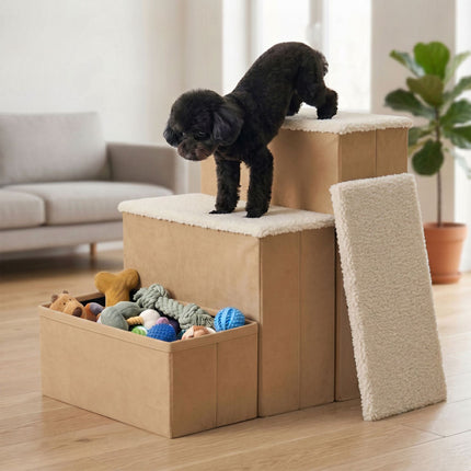 Faltbare Hundetreppe mit Stauraum, Beige, Medium