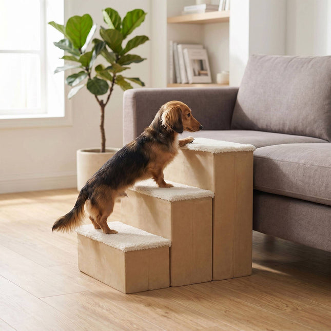Faltbare Hundetreppe mit Stauraum, Beige, Medium