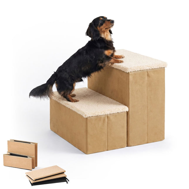 Zusammenklappbare Hundetreppe mit Stauraum – Beige, Größe S