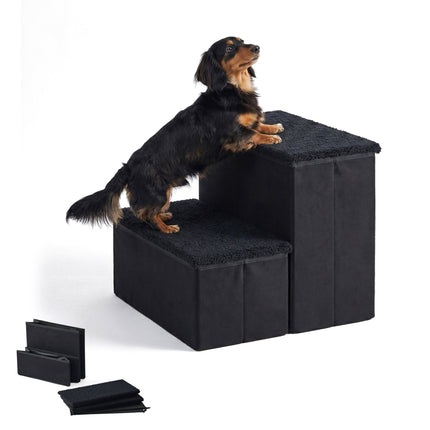 Foldable Dog Steps with Storage – Black, Small