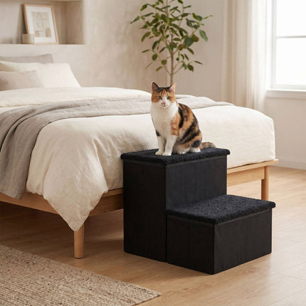 Foldable Dog Steps with Storage – Black, Small
