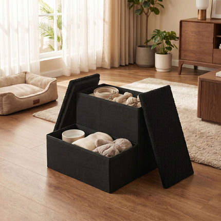 Foldable Dog Steps with Storage – Black, Small