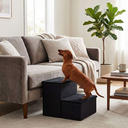 Foldable Dog Steps with Storage – Black, Small