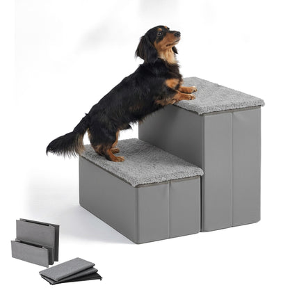 Foldable Dog Steps with Storage – Grey, Small