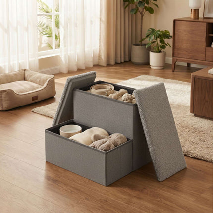 Foldable Dog Steps with Storage – Grey, Small