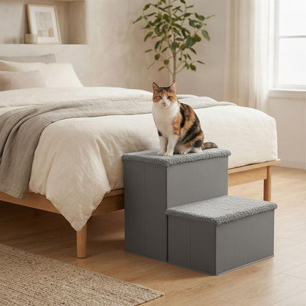 Foldable Dog Steps with Storage – Grey, Small
