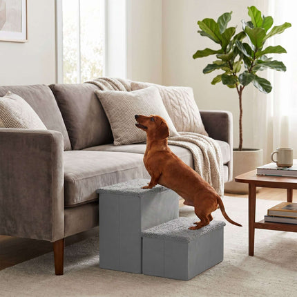 Foldable Dog Steps with Storage – Grey, Small