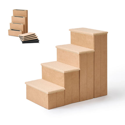 Foldable Dog Steps with Storage, Large, Beige