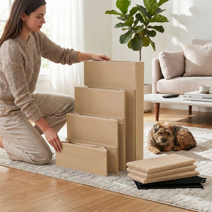 Foldable Dog Steps with Storage, Large, Beige