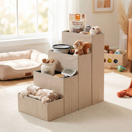 Foldable Dog Steps with Storage, Large, Beige