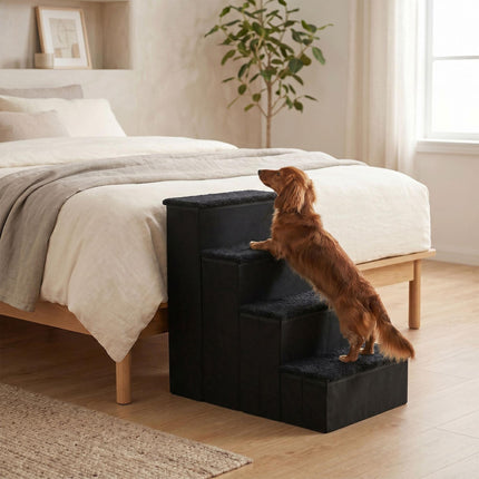 Foldable Dog Steps with Storage, Large, Black